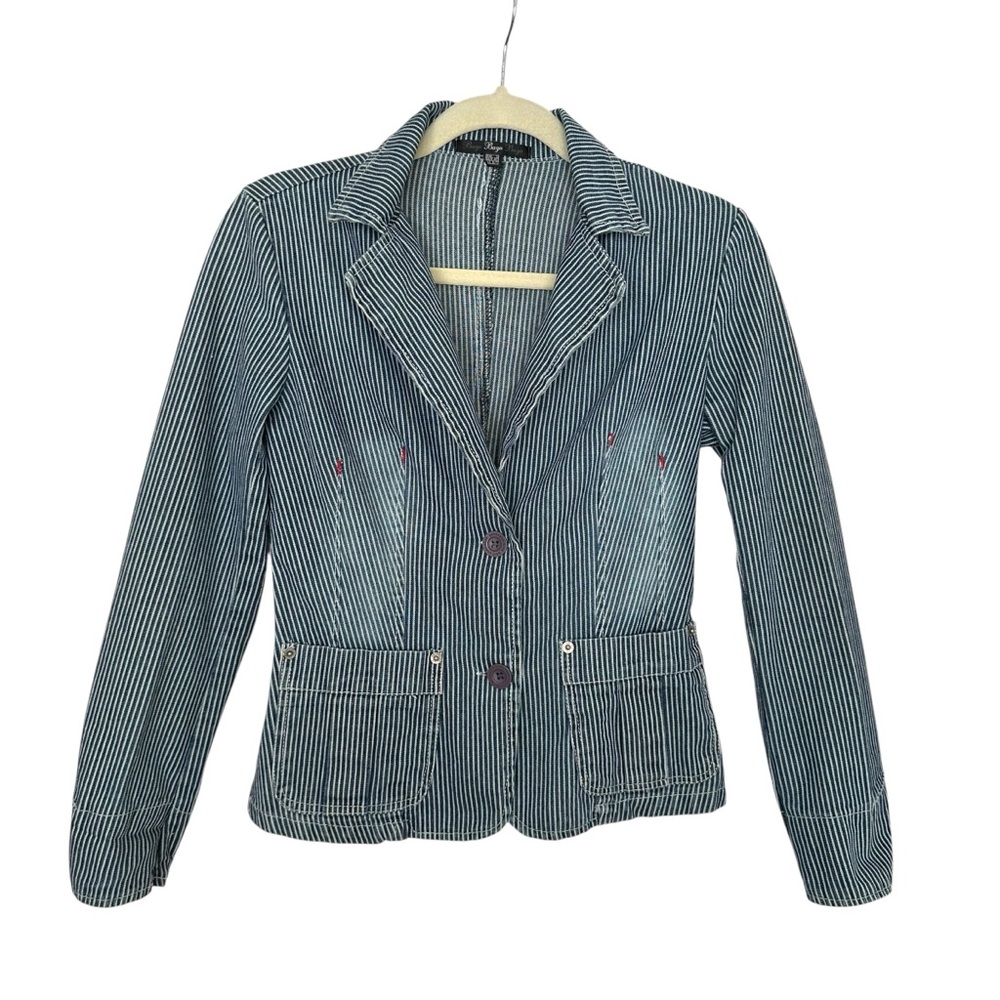 BAYO Striped Denim Jacket Tailored Workwear Utility‎ Indie Railroad Stripe S